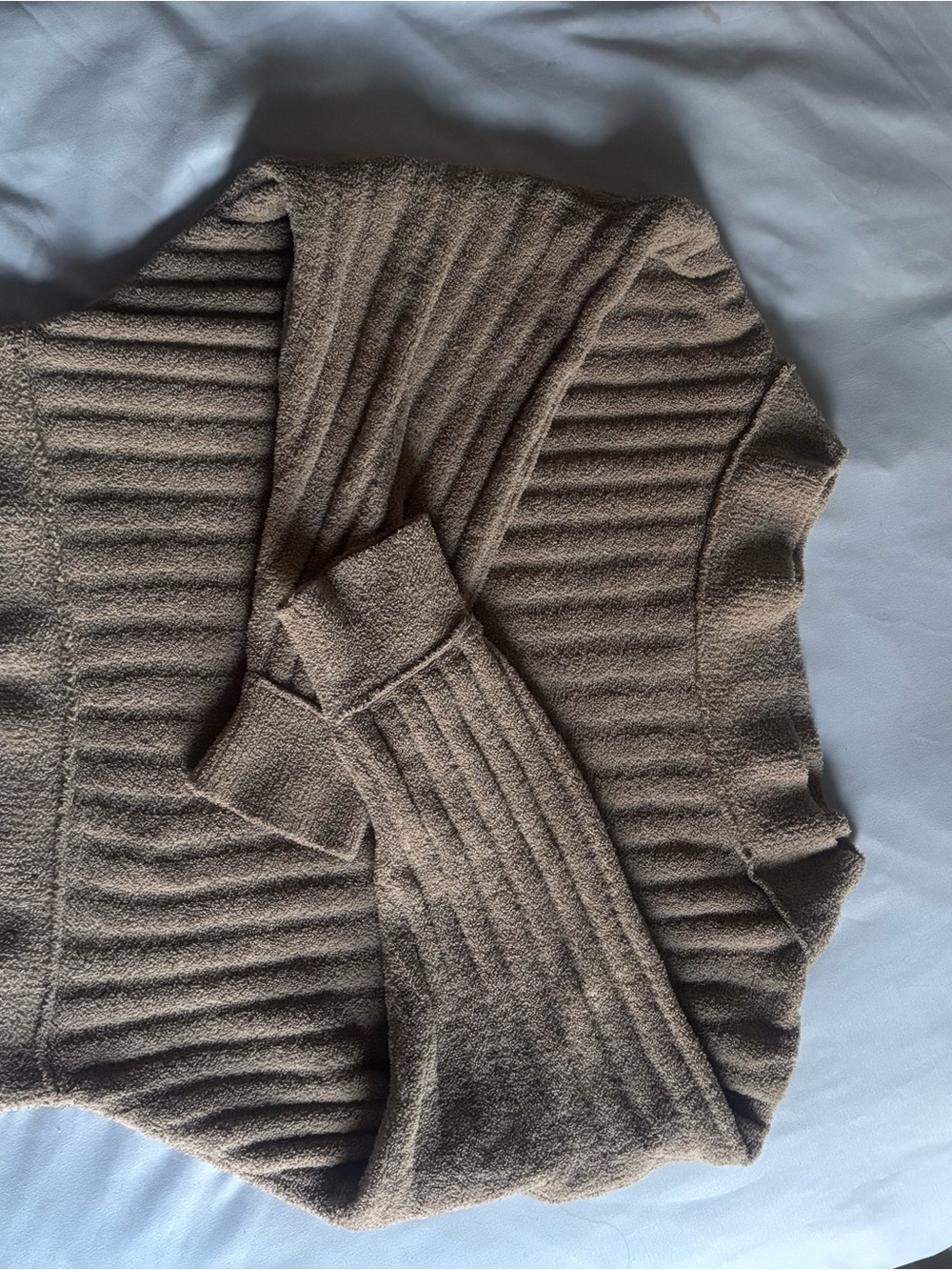 Free People Taupe Ribbed Off-Shoulder Sweater